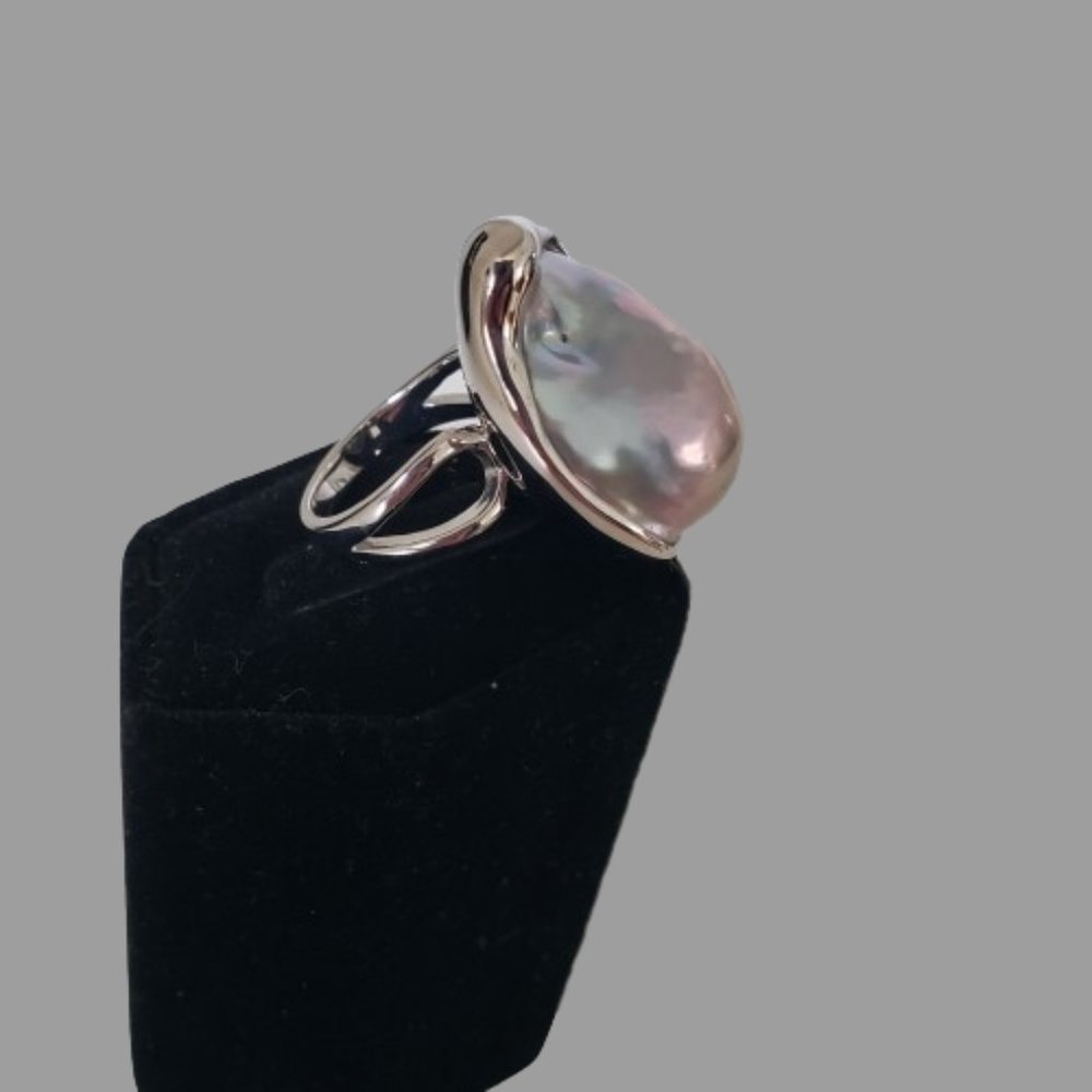 Platinum Cultured Freshwater Pearl Rhodium over Sterling Silver Ring Size 7
